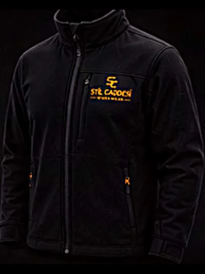 Siyah klasik softshell mont, göğüs nakışlı